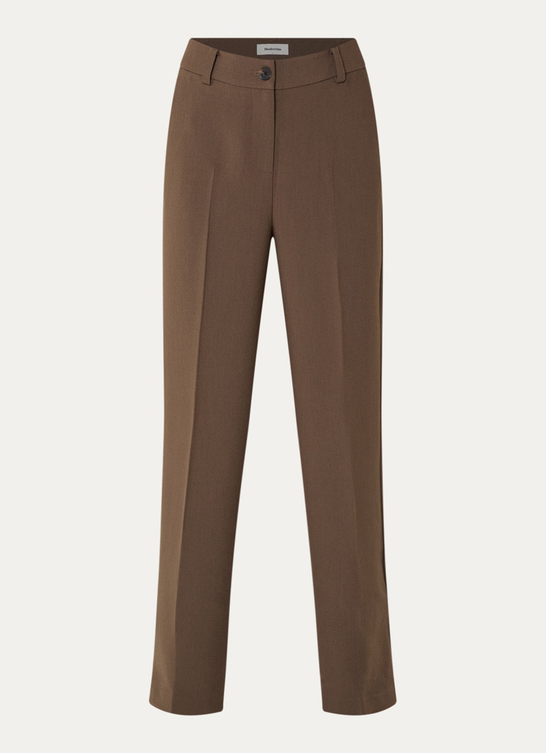 Modström Gale high waist straight fit pantalon met steekzakken en persplooi - voorkant khaki