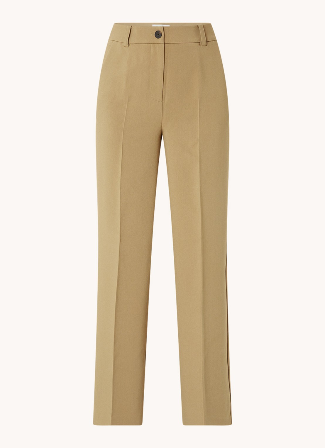 Modström Gale high waist straight fit pantalon met steekzakken en persplooi - voorkant zand