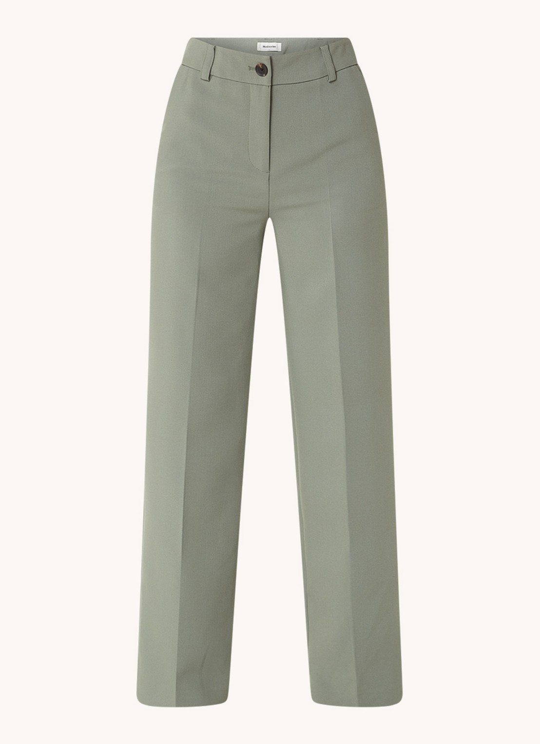 Modström Gale high waist straight fit pantalon met steekzakken en persplooi - voorkant 2 olijfgroen