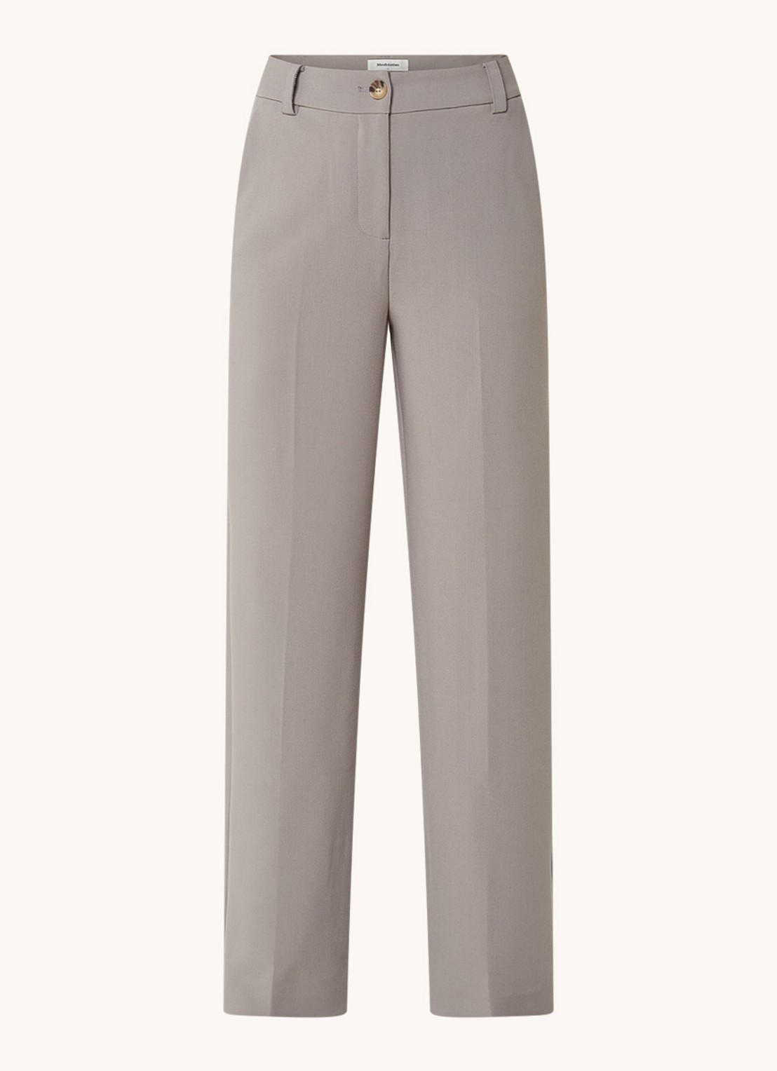 Modström Gale high waist straight fit pantalon met steekzakken en persplooi - voorkant grijs
