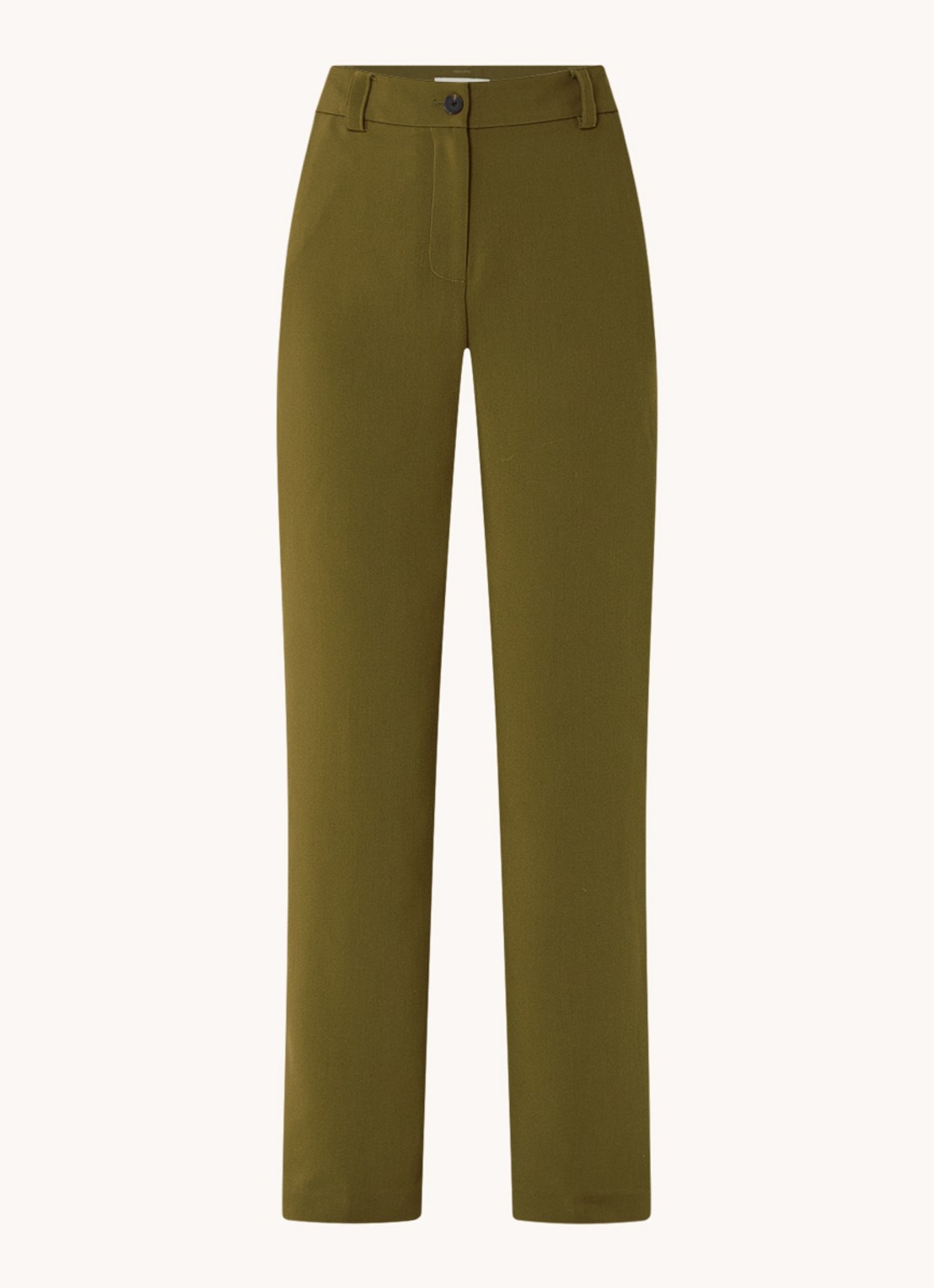 Modström Gale high waist straight fit pantalon met steekzakken en persplooi - voorkant 2 mosgroen