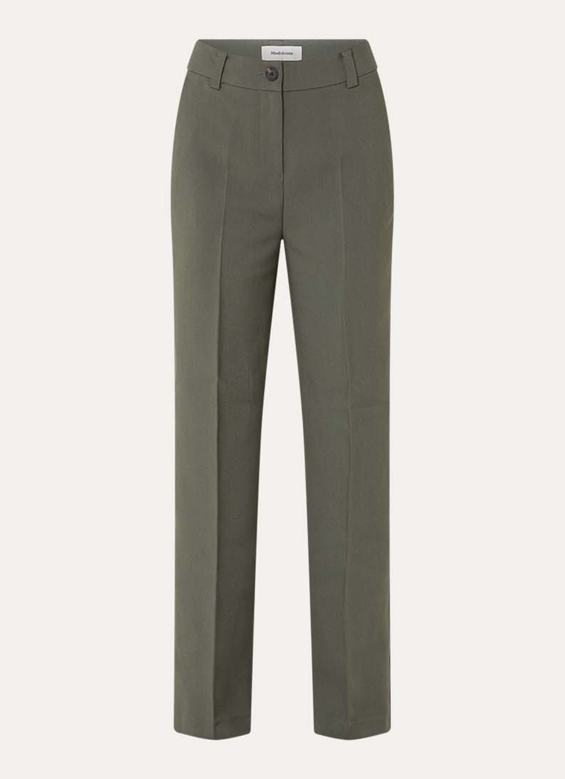 Modström Gale high waist straight fit pantalon met steekzakken en persplooi - voorkant 3 bronsgroen