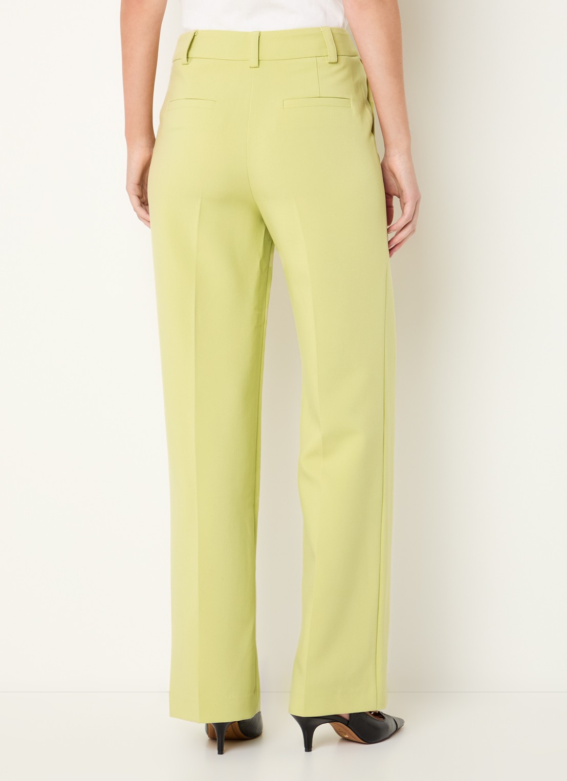 Modström Gale high waist straight fit pantalon met steekzakken en persplooi - achterkant 4 lime