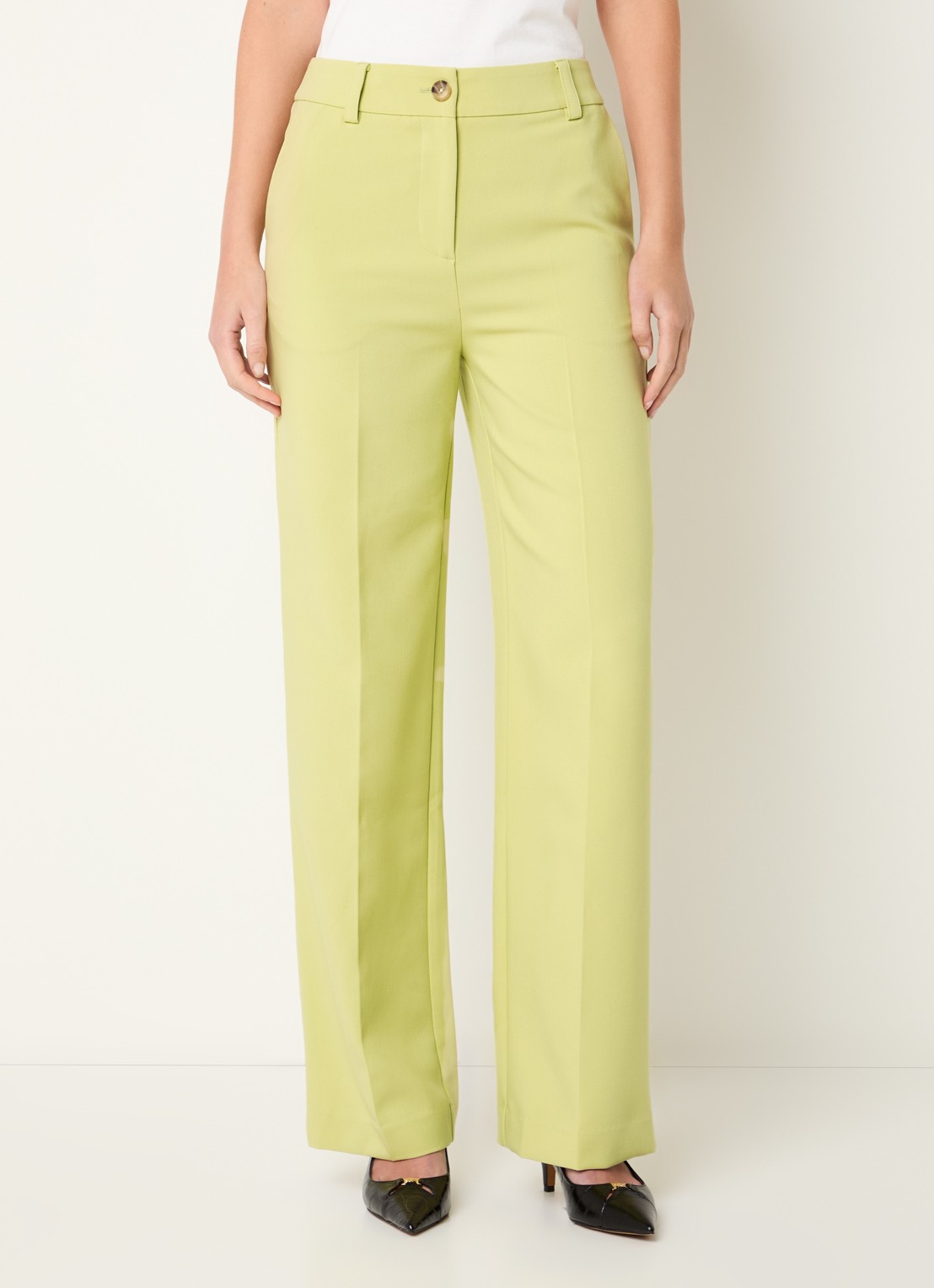 Modström Gale high waist straight fit pantalon met steekzakken en persplooi - detail 3 lime