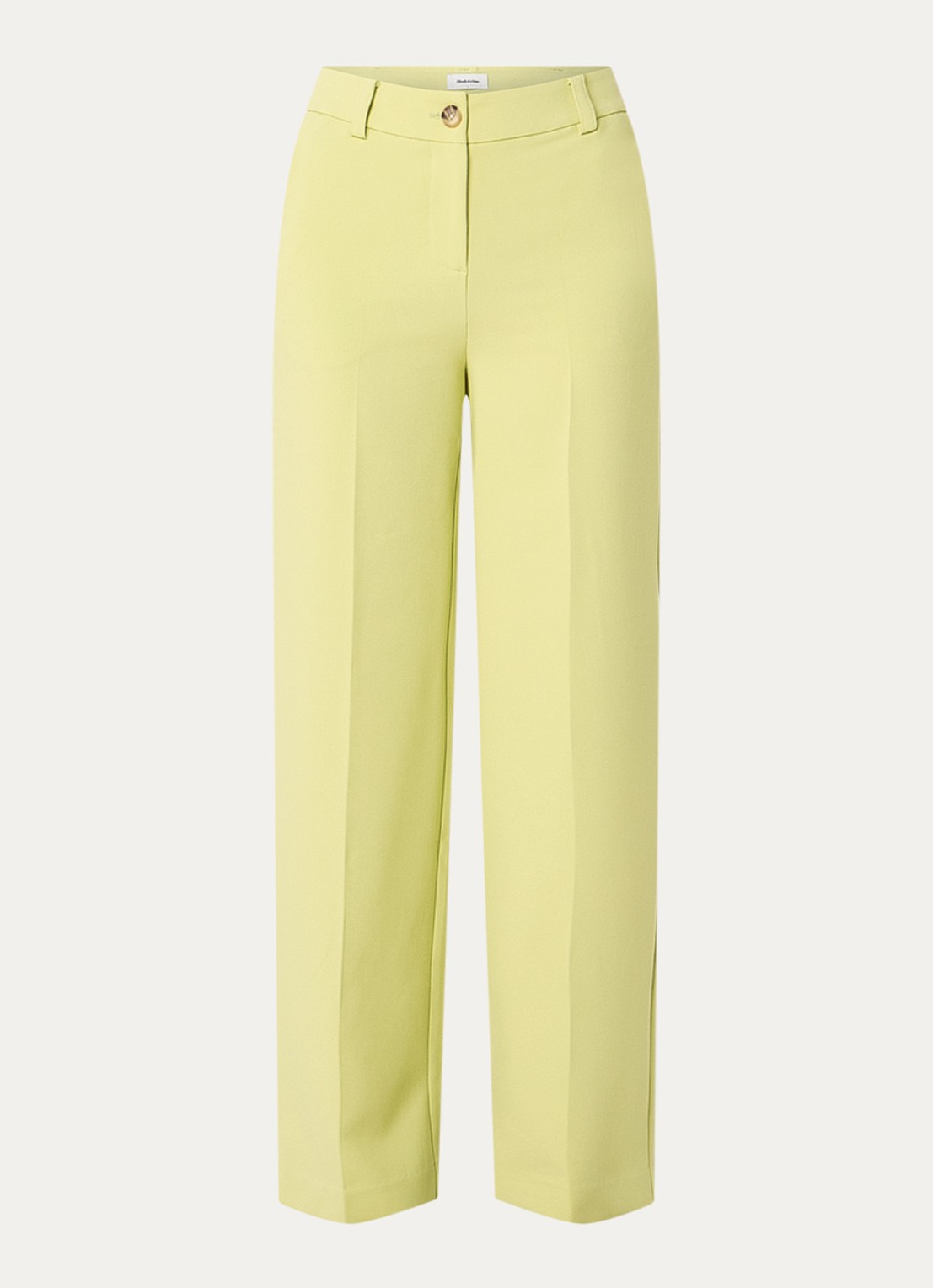 Modström Gale high waist straight fit pantalon met steekzakken en persplooi - voorkant lime