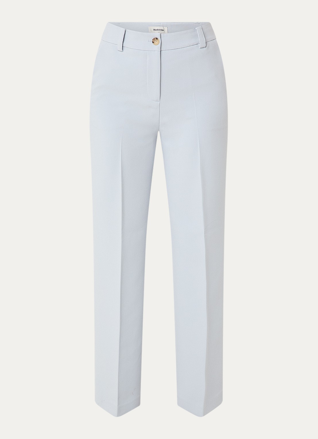 Modström Gale high waist straight fit pantalon met steekzakken en persplooi - voorkant lichtblauw