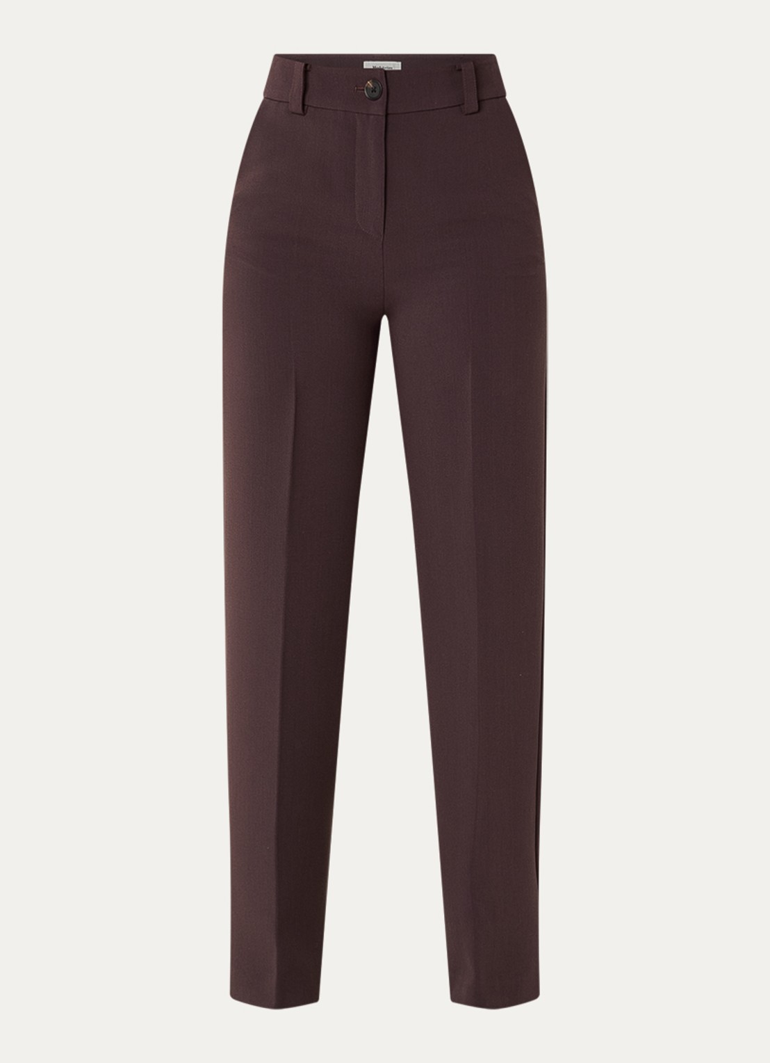 Modström Gale high waist straight fit pantalon met steekzakken en persplooi - voorkant 3 donkerbruin