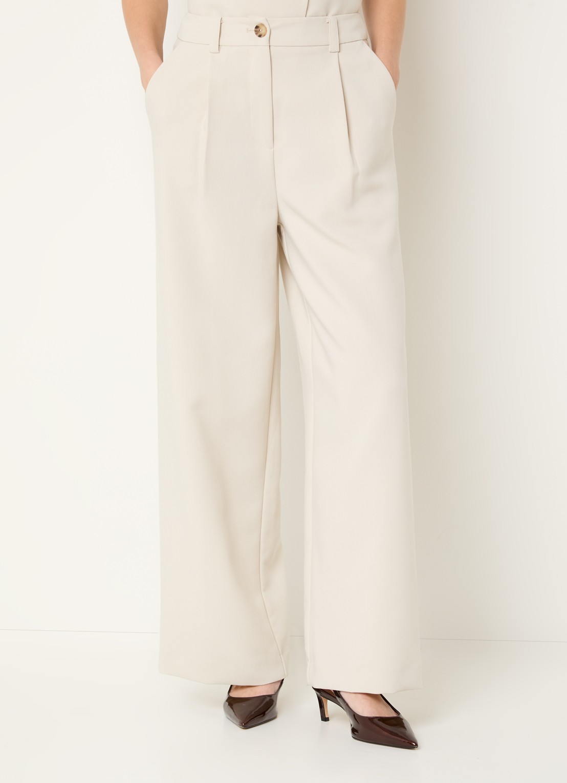 Modström Gale loose fit pantalon met steekzakken - detail beige