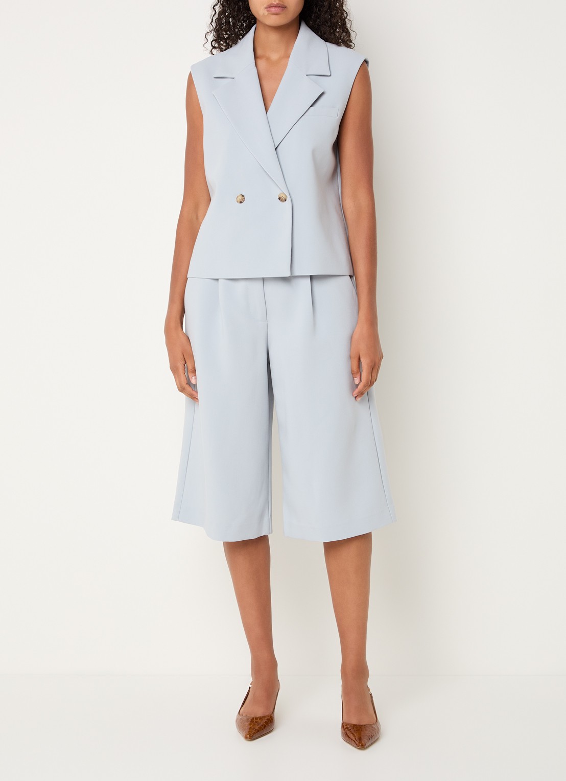 Modström Gale mid waist wide fit culotte - voorkant 2 lichtblauw