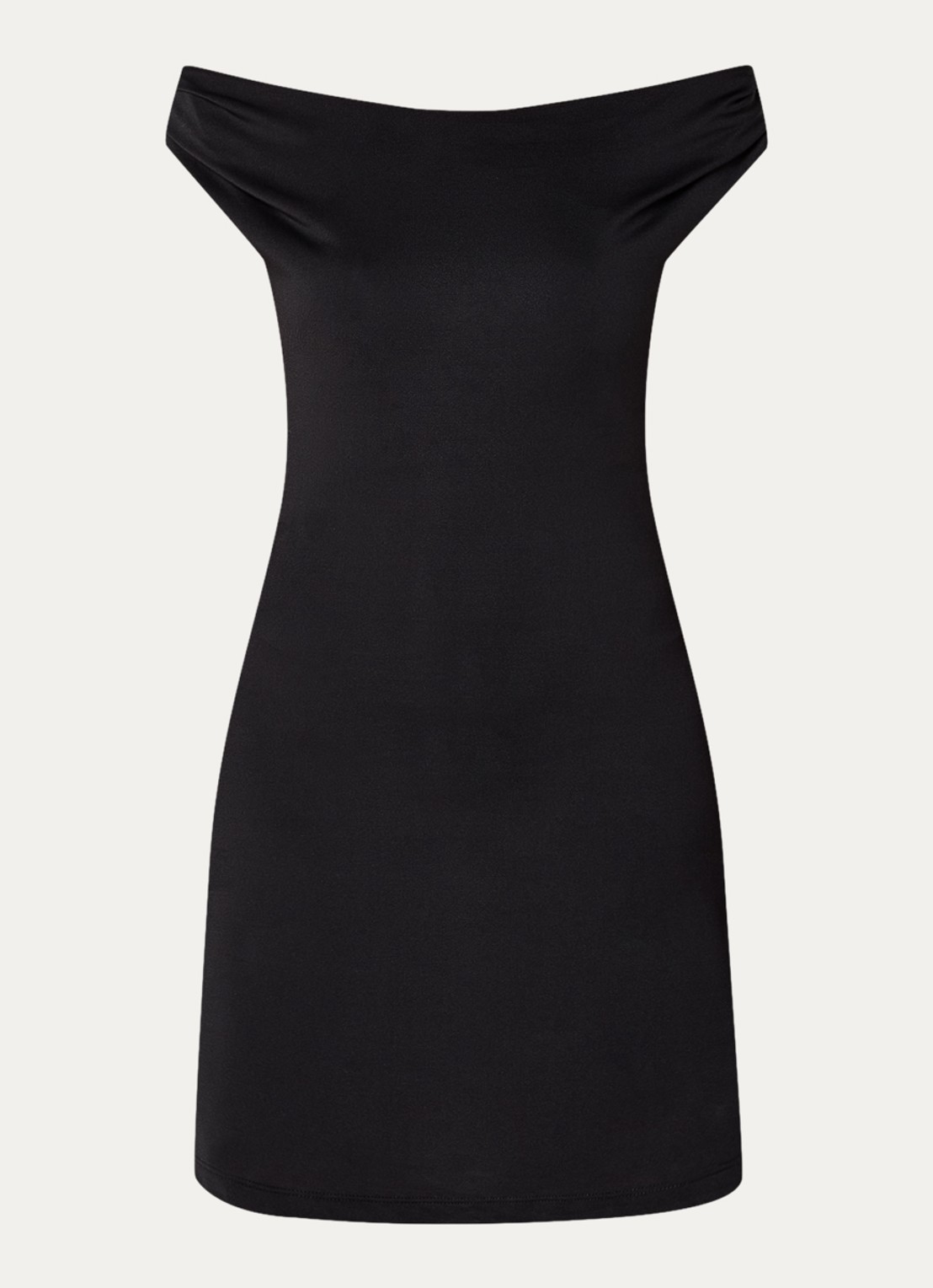 Modström Hima off shoulder mini jurk van satijn - voorkant 3 zwart