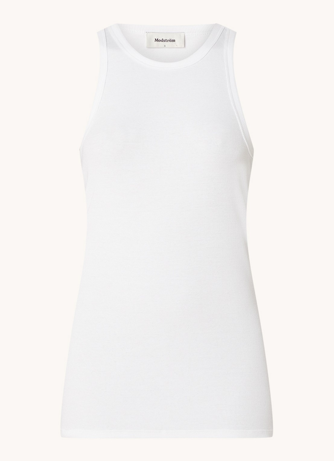 Modström Igor ribgebreide tanktop met stretch - voorkant wit