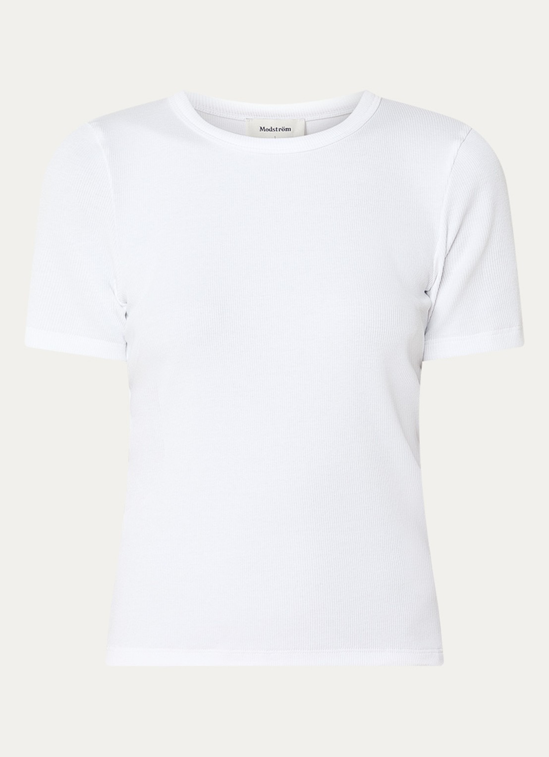 Modström Igor T-shirt met ribstructuur - voorkant wit