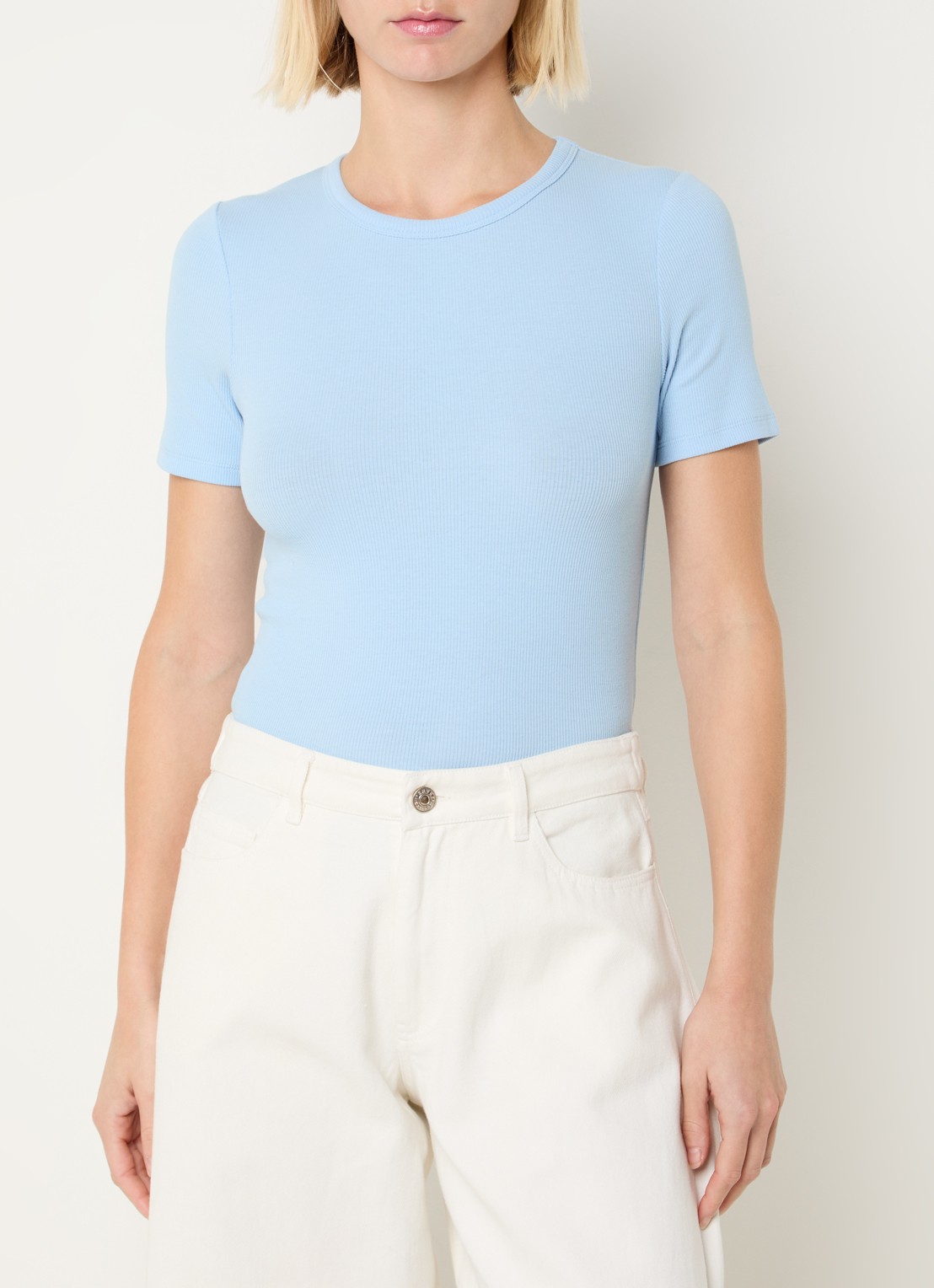 Modström Igor T-shirt met ribstructuur - detail 4 lichtblauw