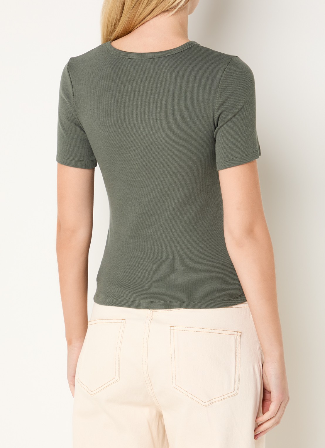 Modström Igor T-shirt met ribstructuur - achterkant 4 legergroen