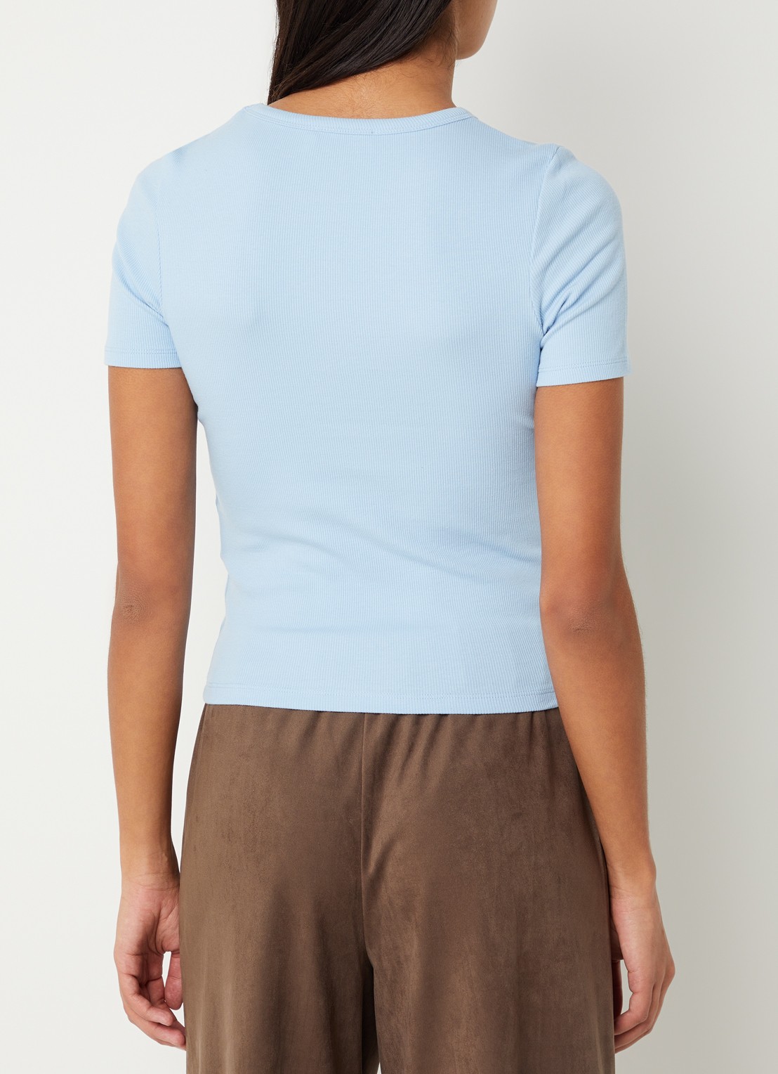 Modström Igor T-shirt met ribstructuur - achterkant 2 aquablauw
