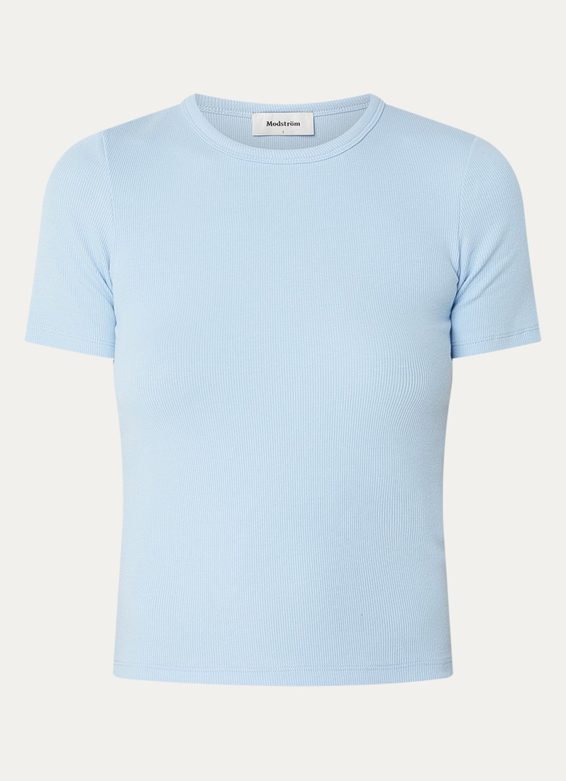 Modström Igor T-shirt met ribstructuur - voorkant 3 aquablauw