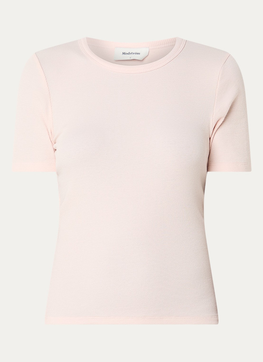 Modström Igor T-shirt met ribstructuur - voorkant lichtroze