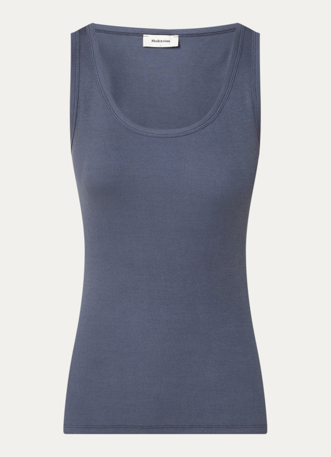 Modström Igor tanktop met ribstructuur - voorkant 3 staalblauw
