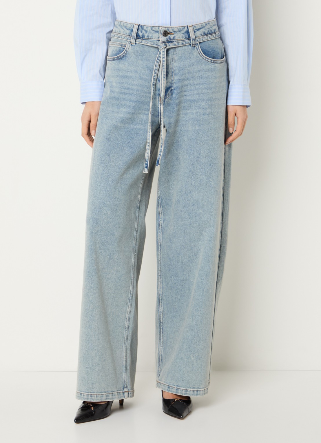 Modström Isolde high waist loose fit jeans met strikceintuur - detail 4 indigo