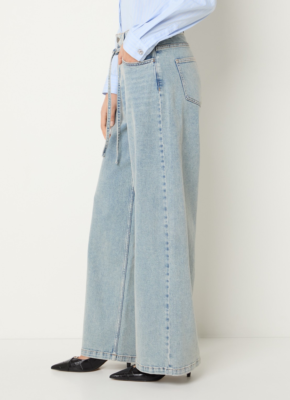 Modström Isolde high waist loose fit jeans met strikceintuur - detail 5 indigo