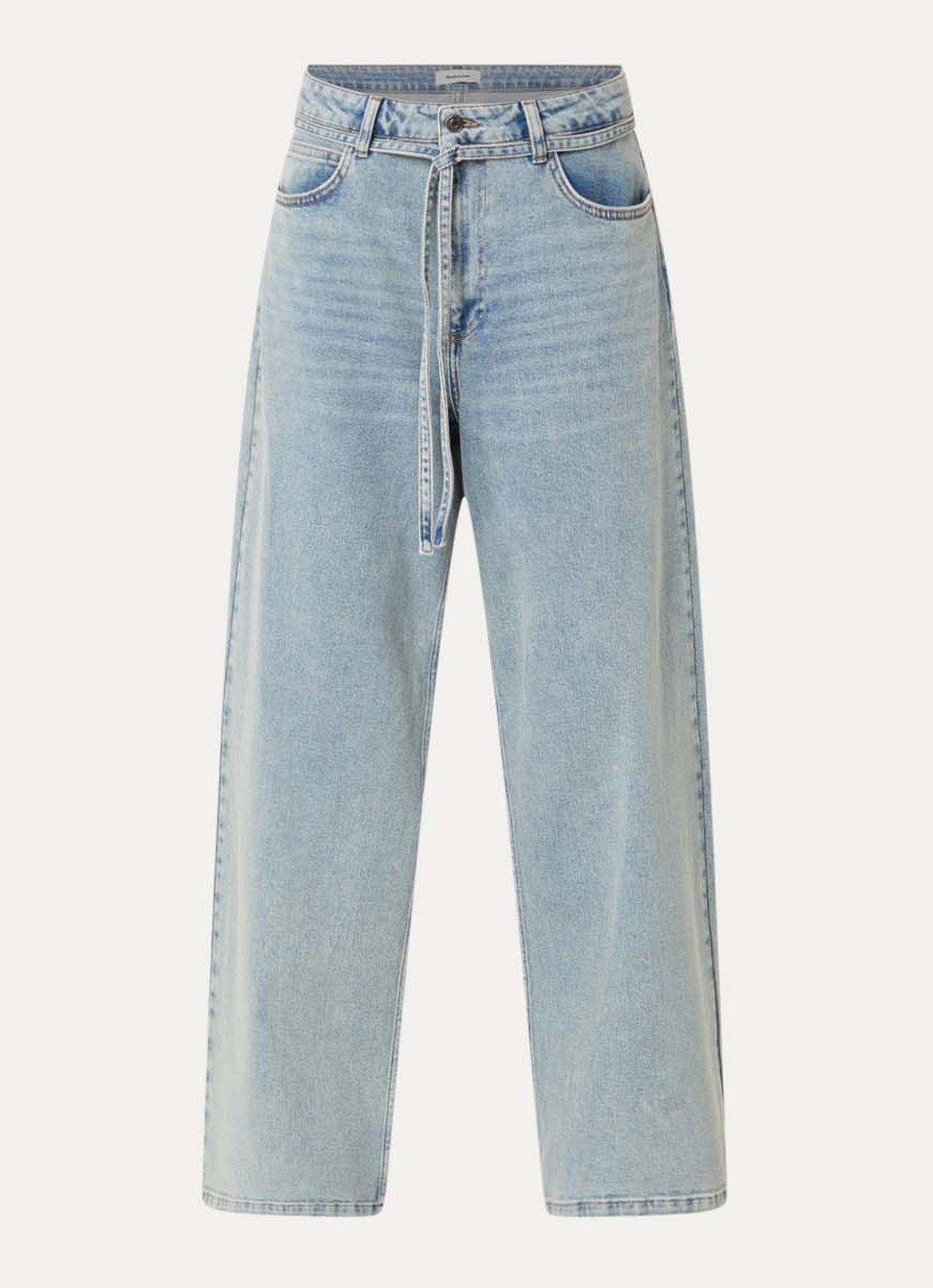 Modström Isolde high waist loose fit jeans met strikceintuur - voorkant indigo