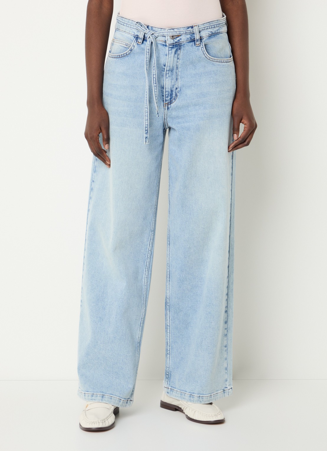 Modström Isolde high waist straight leg jeans met strikceintuur - detail 4 indigo