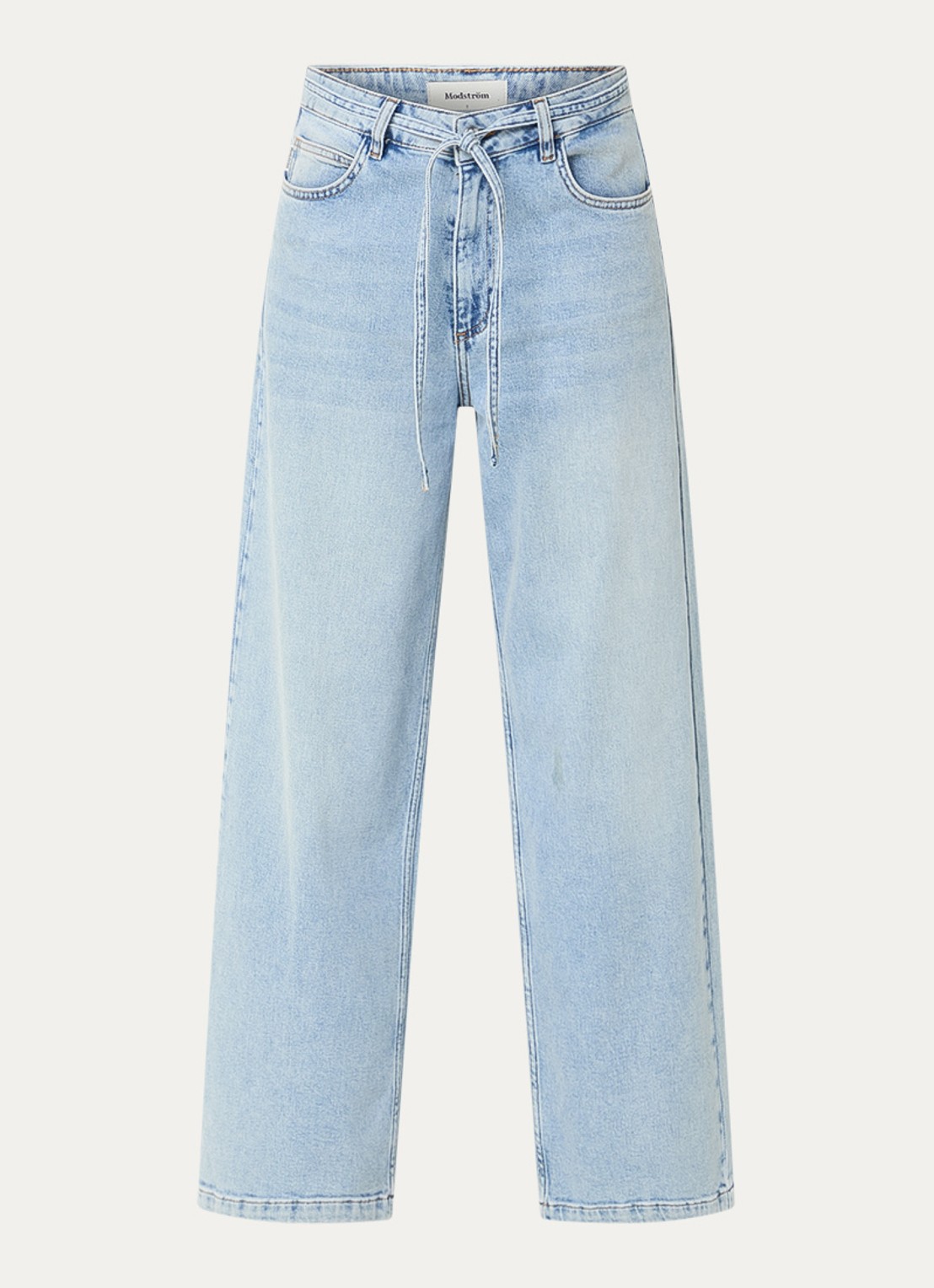 Modström Isolde high waist straight leg jeans met strikceintuur - voorkant indigo