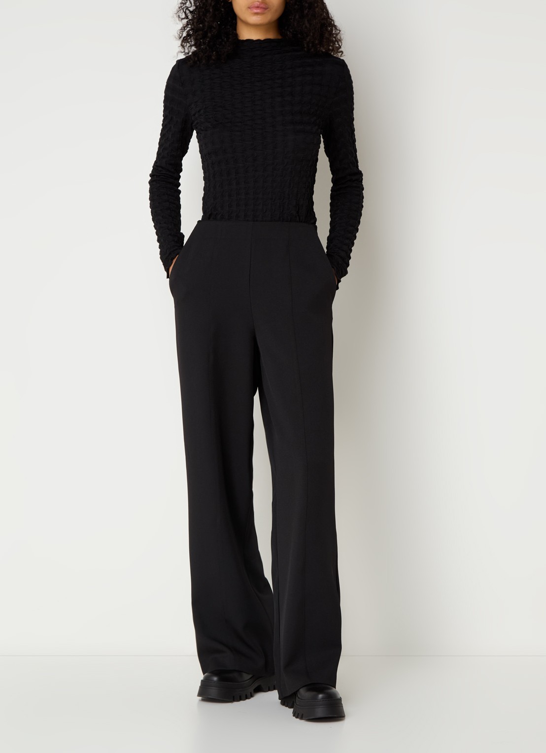 Modström Kimora longsleeve met structuur  - voorkant 3 zwart