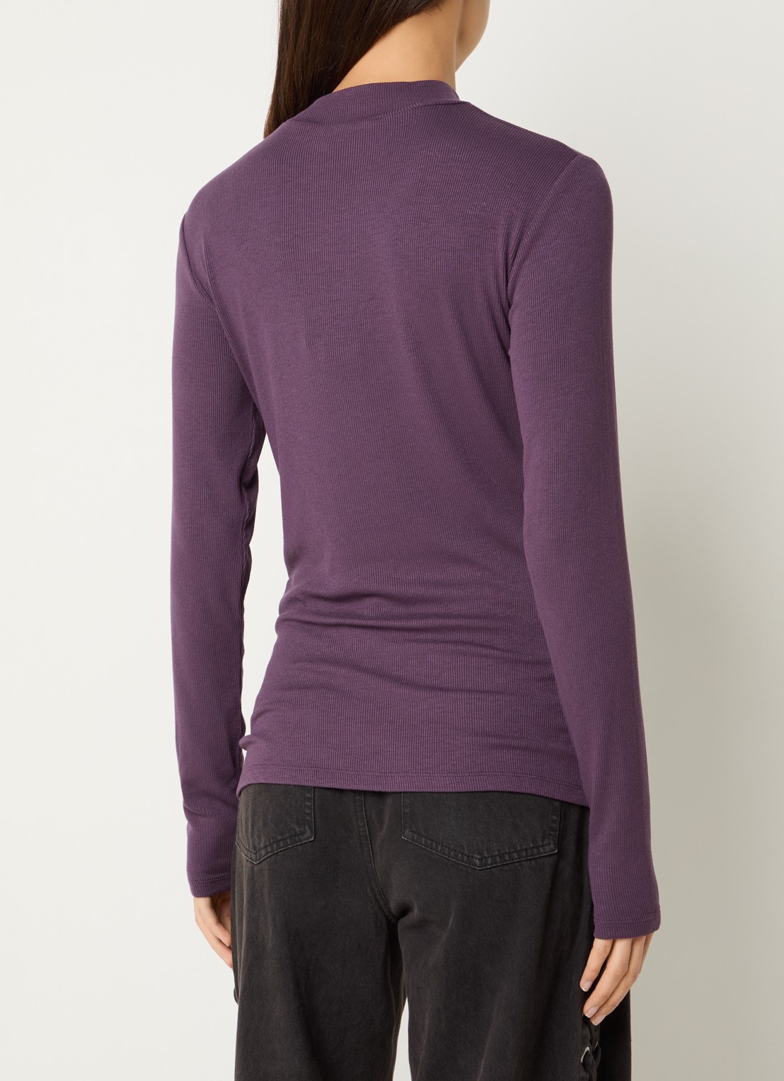 Modström Krown ribgebreide longsleeve met stretch - achterkant 3 aubergine
