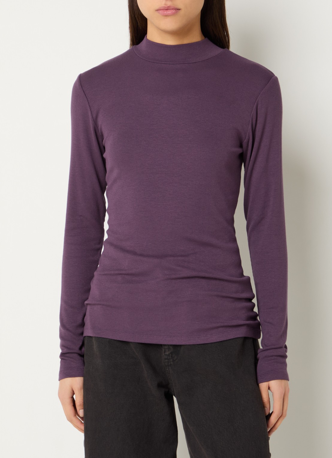 Modström Krown ribgebreide longsleeve met stretch - detail 4 aubergine