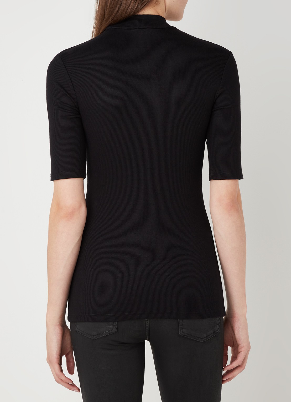 Modström Krown T-shirt met ribstructuur - achterkant 3 zwart