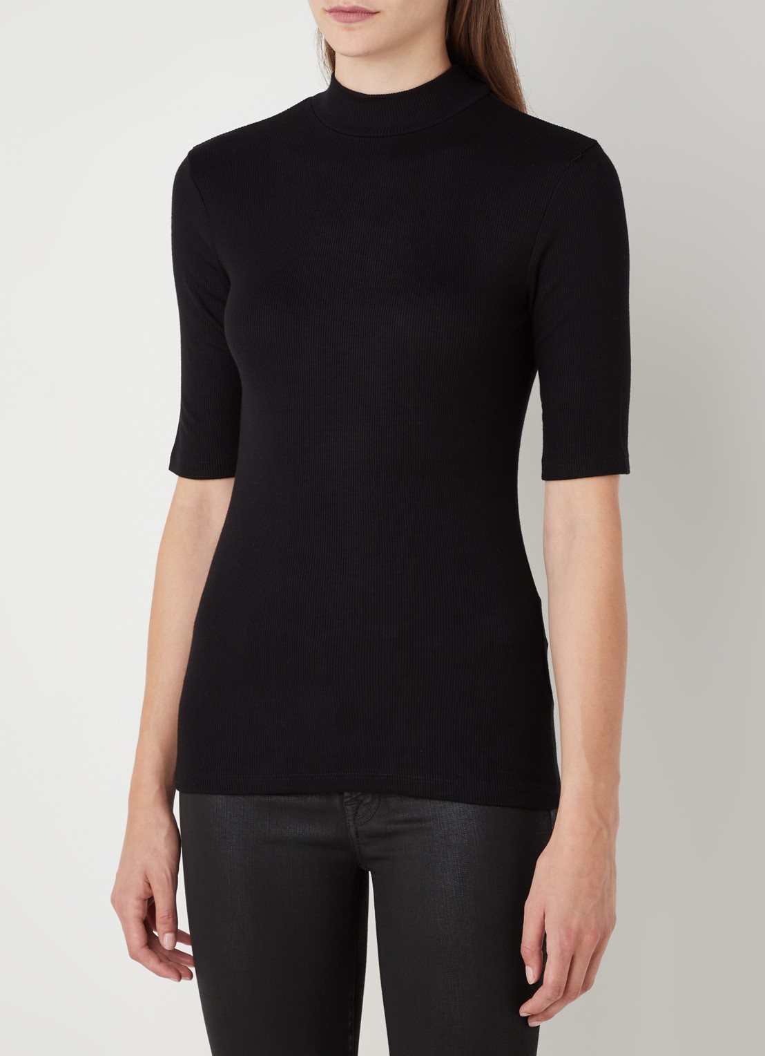 Modström Krown T-shirt met ribstructuur - detail 4 zwart