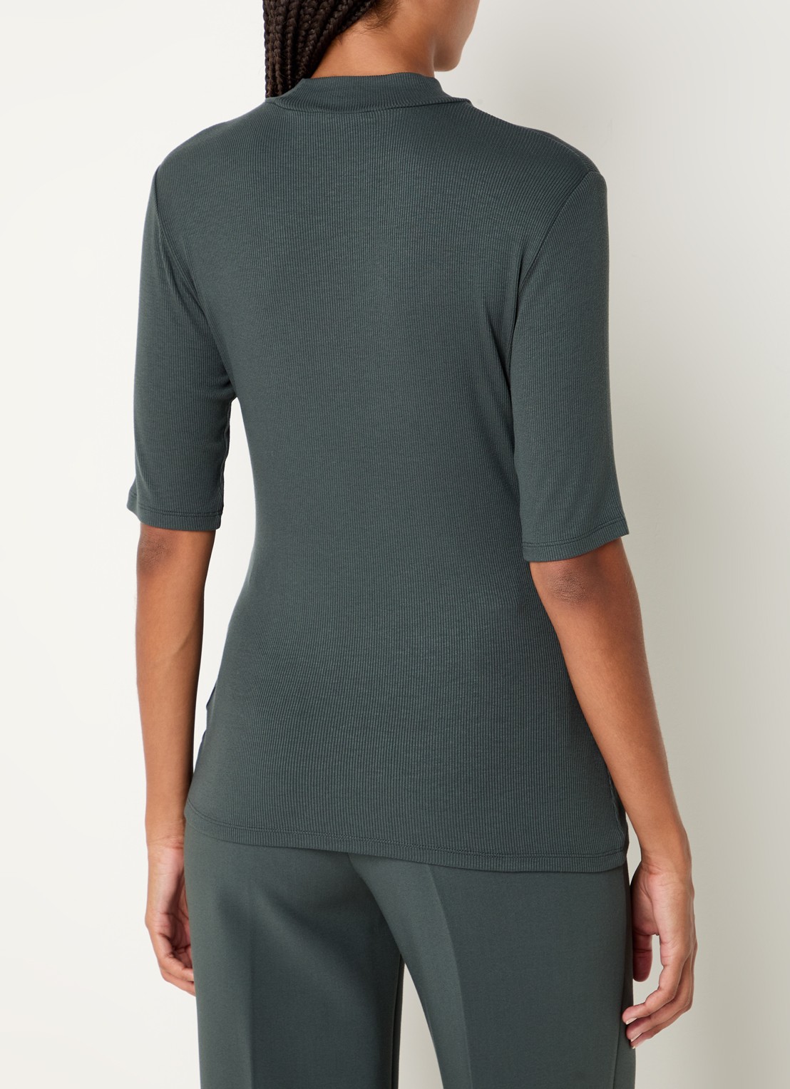 Modström Krown T-shirt met ribstructuur - achterkant 4 groen