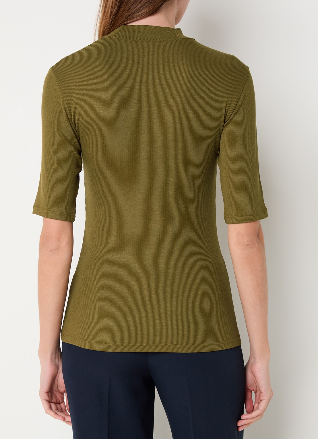 Modström Krown T-shirt met ribstructuur - achterkant 4 mosgroen