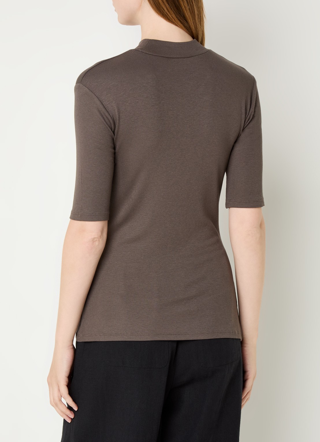 Modström Krown T-shirt met ribstructuur - achterkant 4 bruin