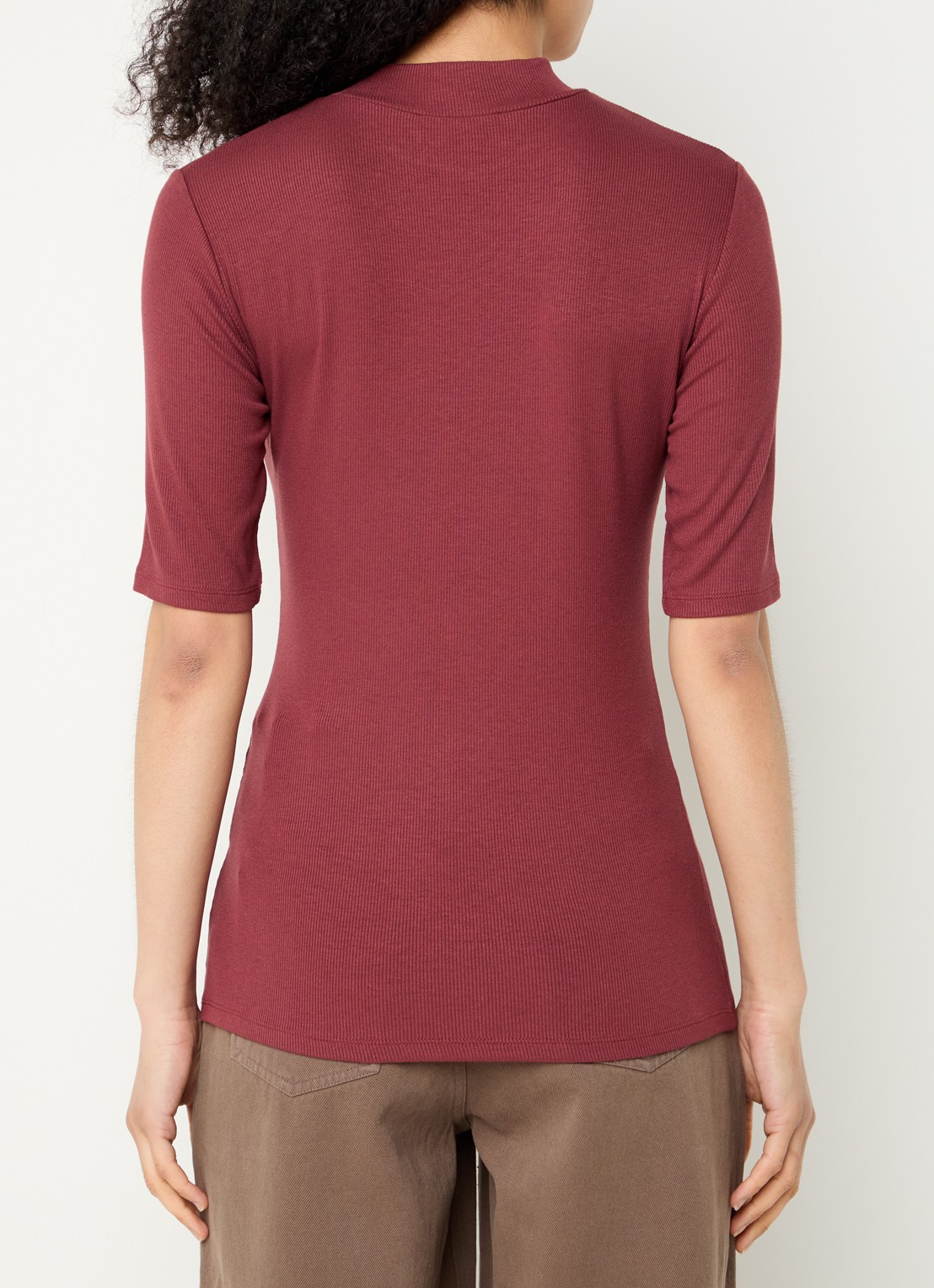 Modström Krown T-shirt met ribstructuur - achterkant 4 bordeauxrood