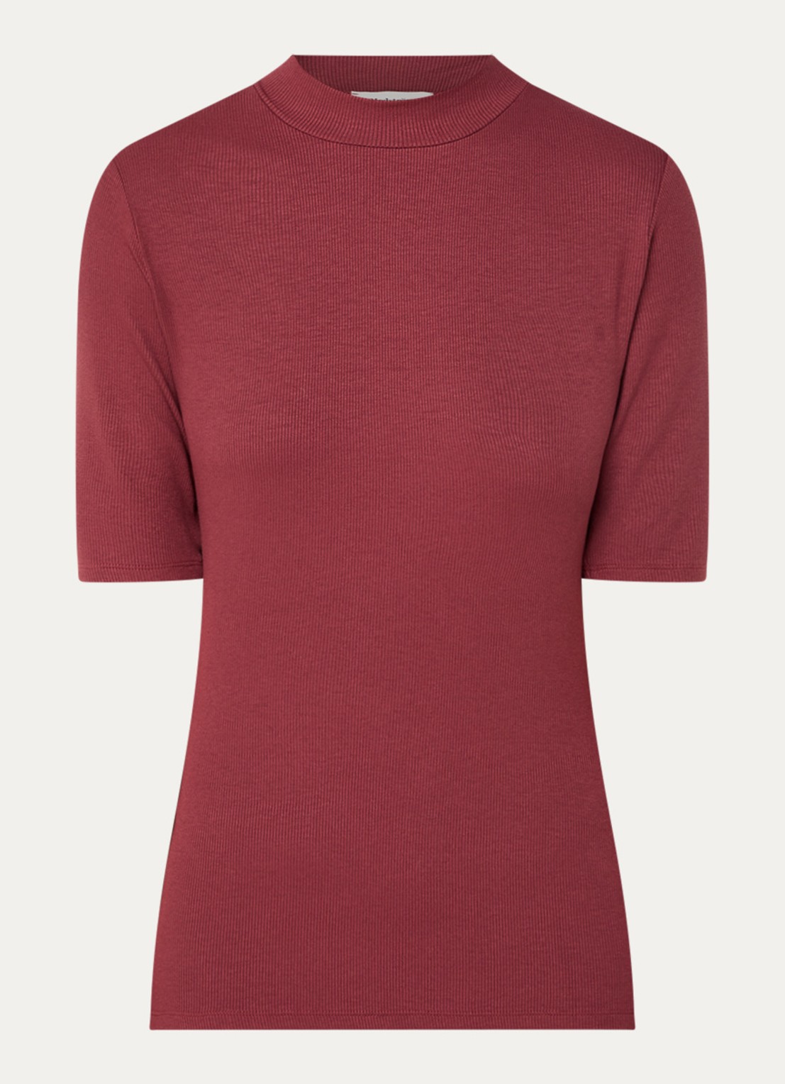 Modström Krown T-shirt met ribstructuur - voorkant bordeauxrood