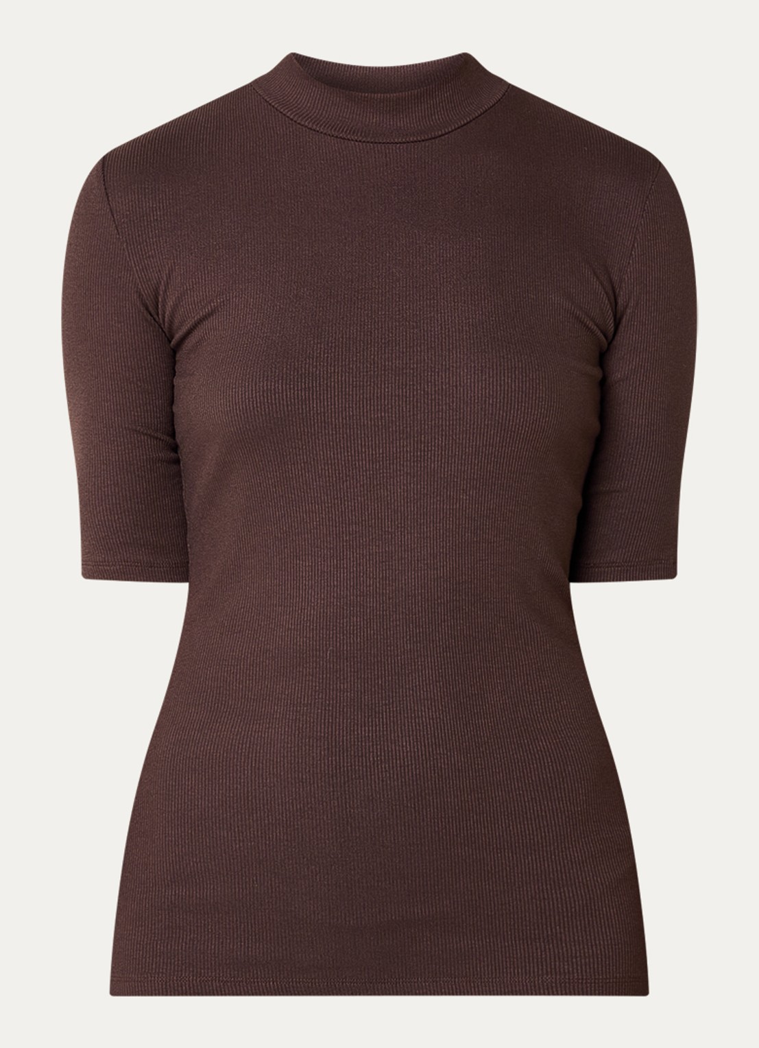 Modström Krown T-shirt met ribstructuur - voorkant 2 donkerbruin