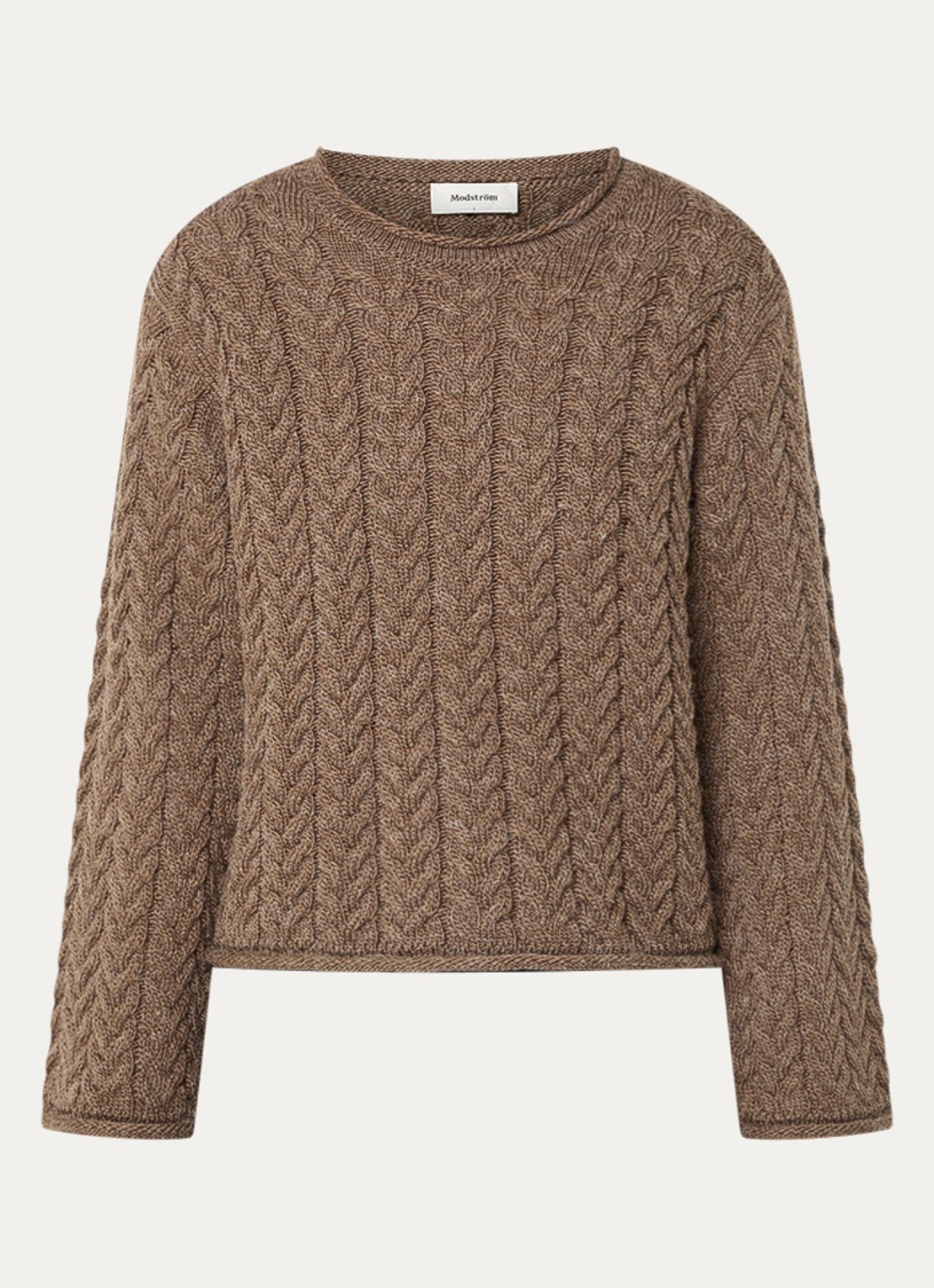 Modström Kurtis kabelgebreide trui in alpaca wolblend - voorkant 3 bruin