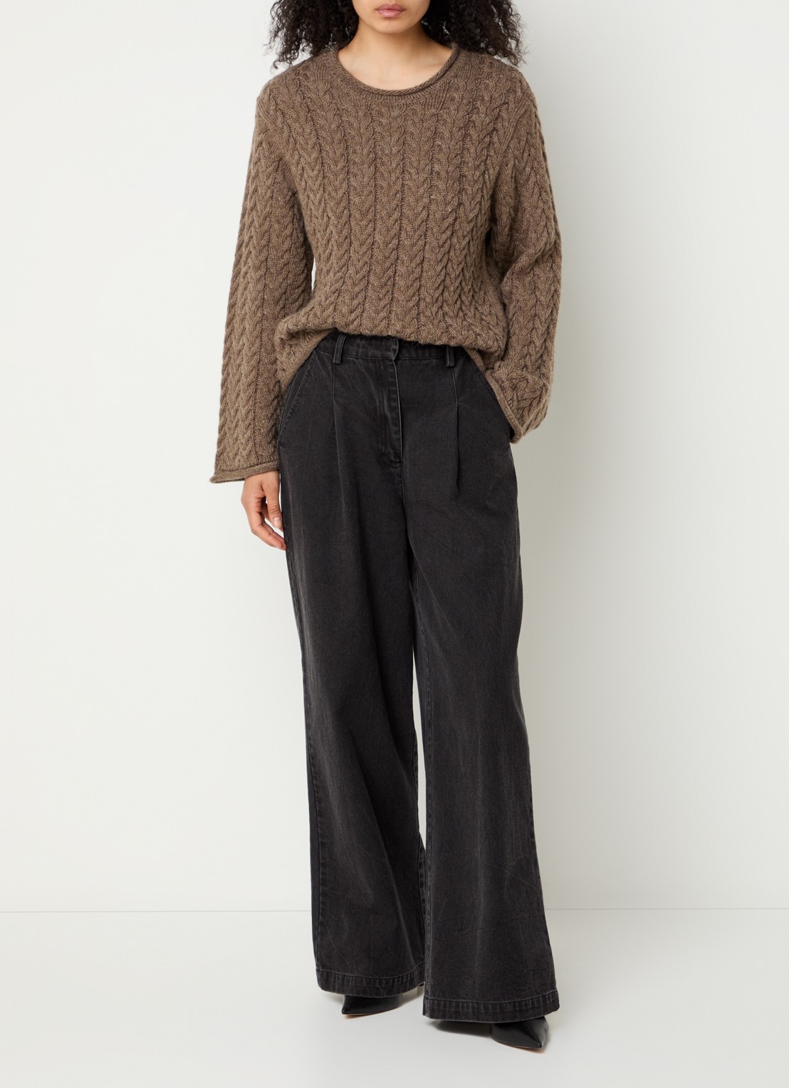 Modström Kurtis kabelgebreide trui in alpaca wolblend - voorkant 4 bruin