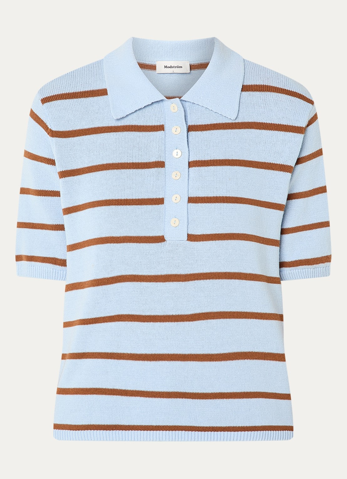 Modström Malva polo met streepprint - voorkant 2 lichtblauw