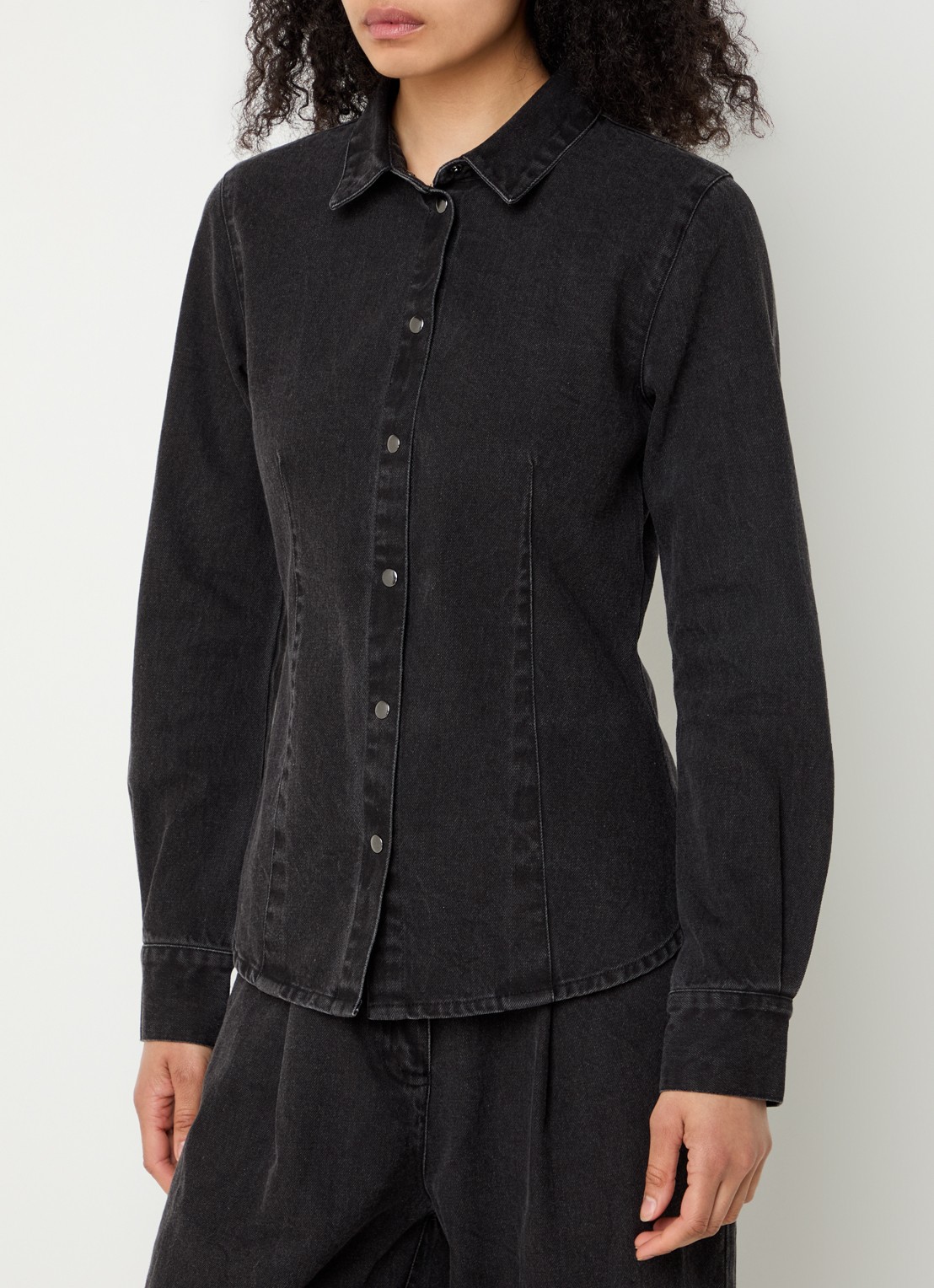 Modström Minni blouse van denim - detail 4 donkergrijs
