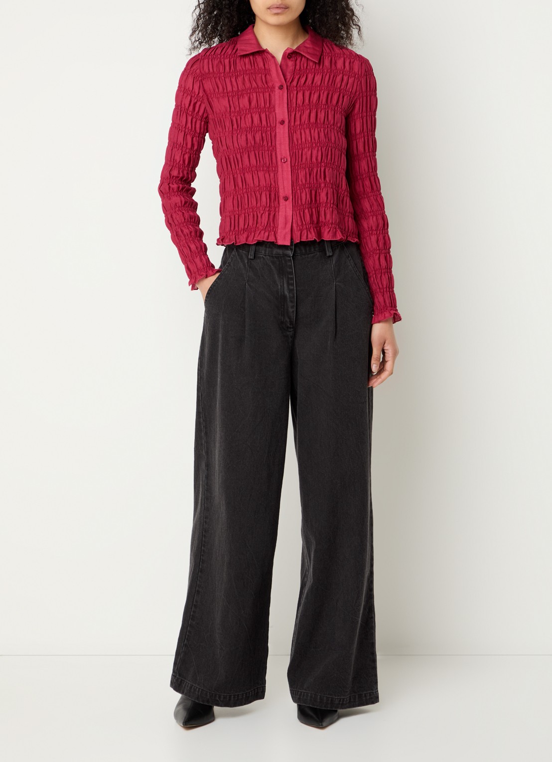 Modström Minni high waist wide leg jeans met gekleurde wassing - voorkant 3 antraciet
