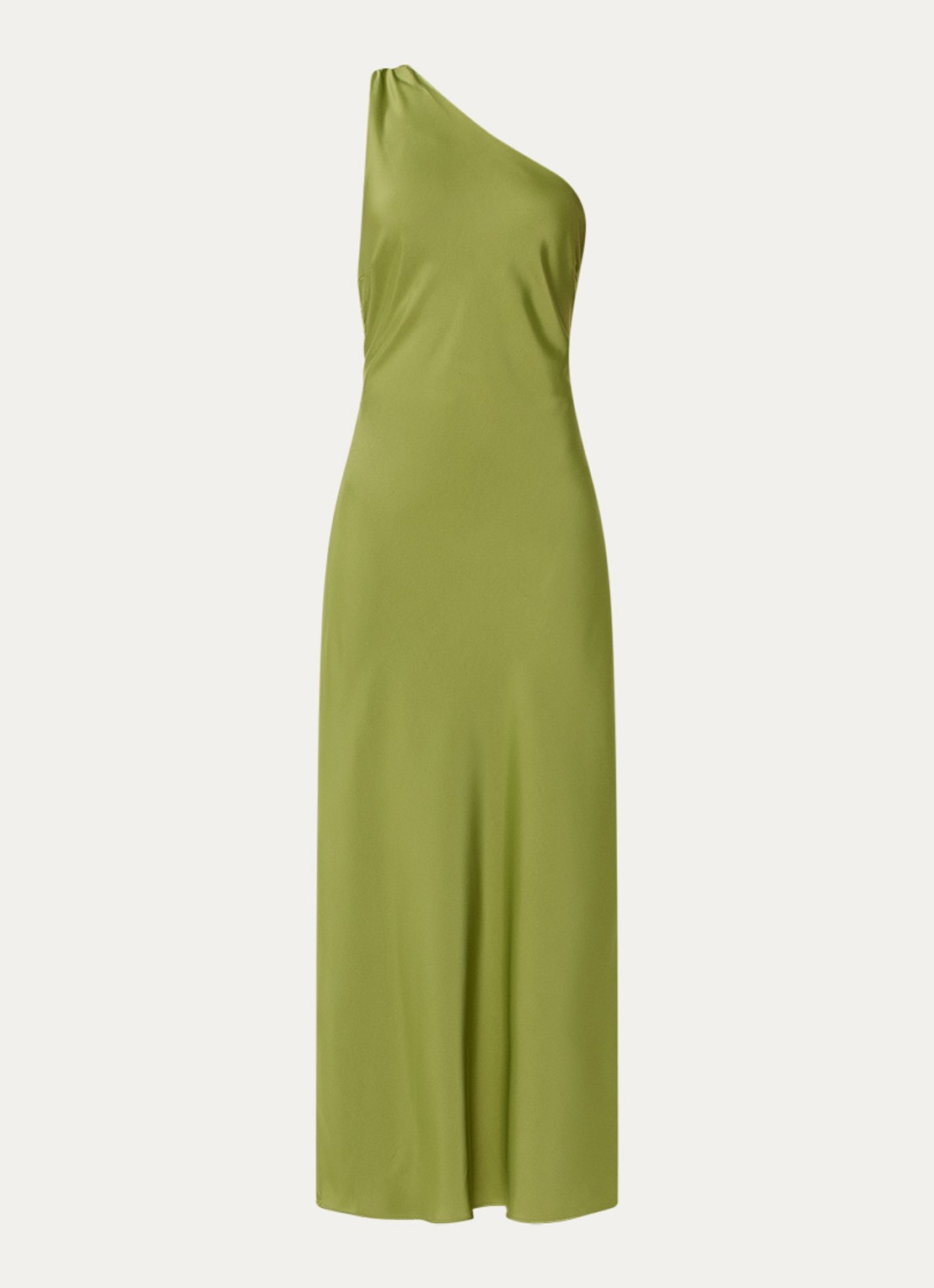 Modström Narcissa one shoulder midi jurk van satijn - voorkant 3 mosgroen
