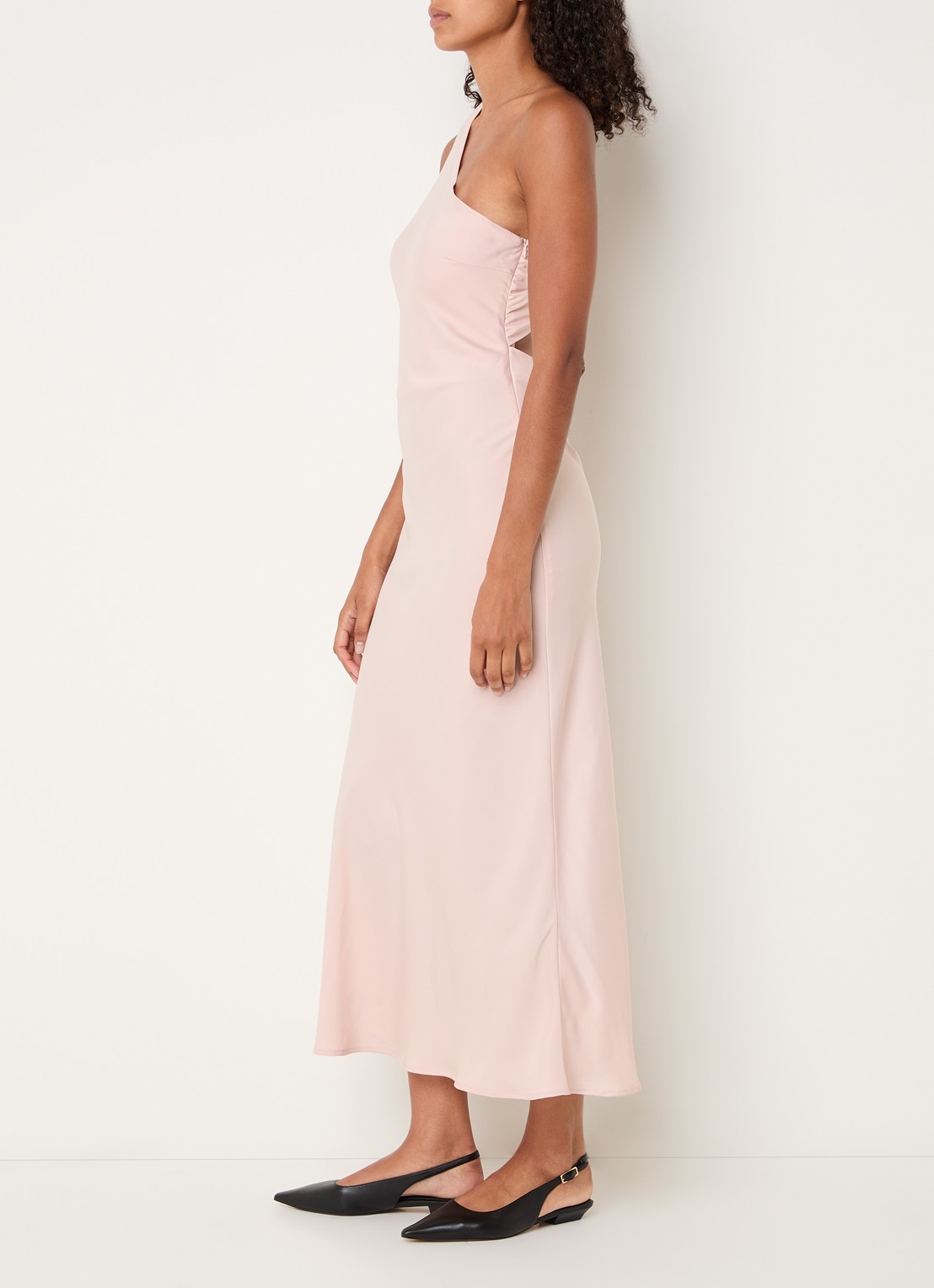 Modström Narcissa one shoulder midi jurk van satijn - achterkant 3 oudroze