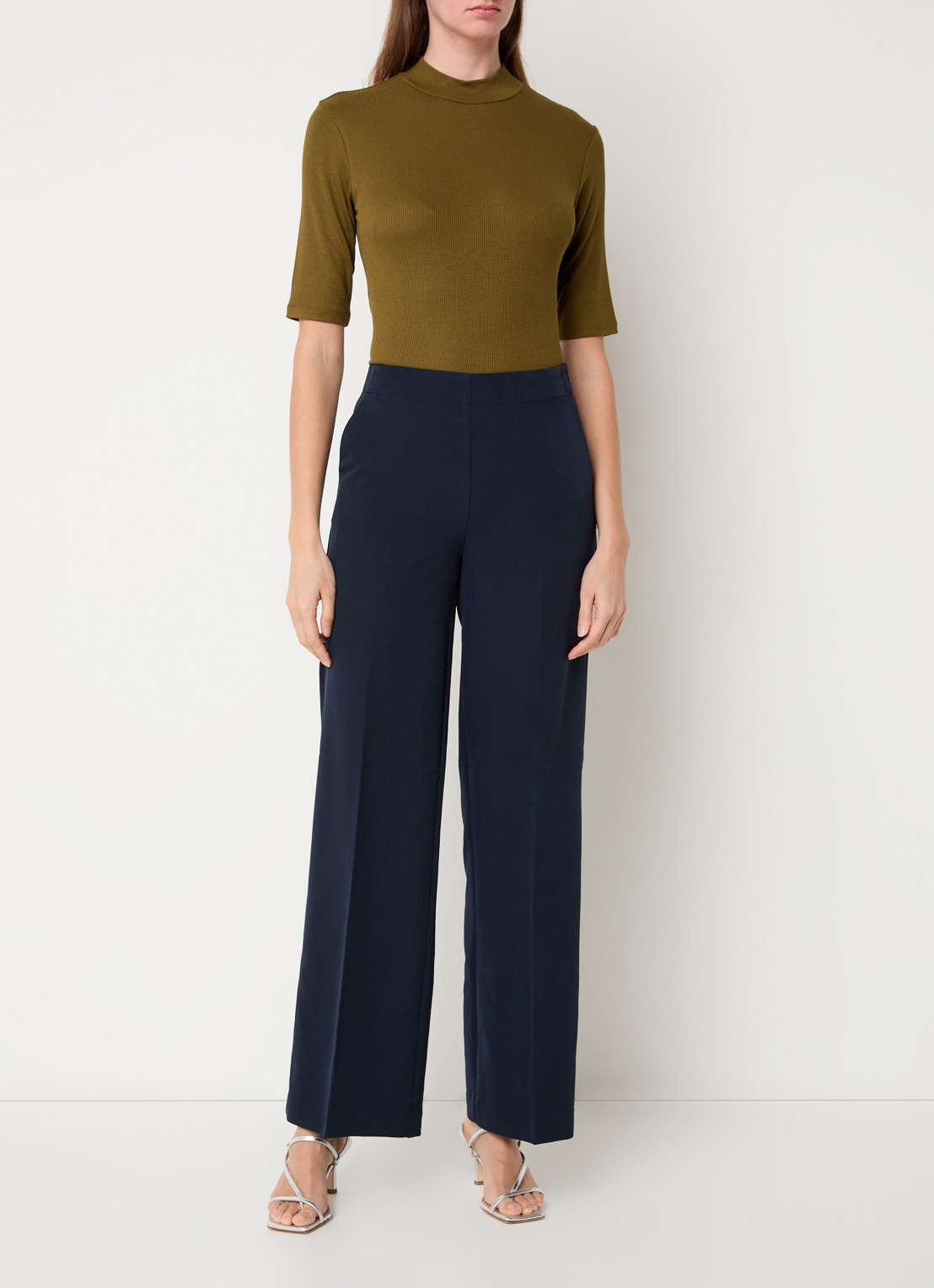 Modström Nelli high waist loose fit pantalon met steekzakken - voorkant 3 donkerblauw