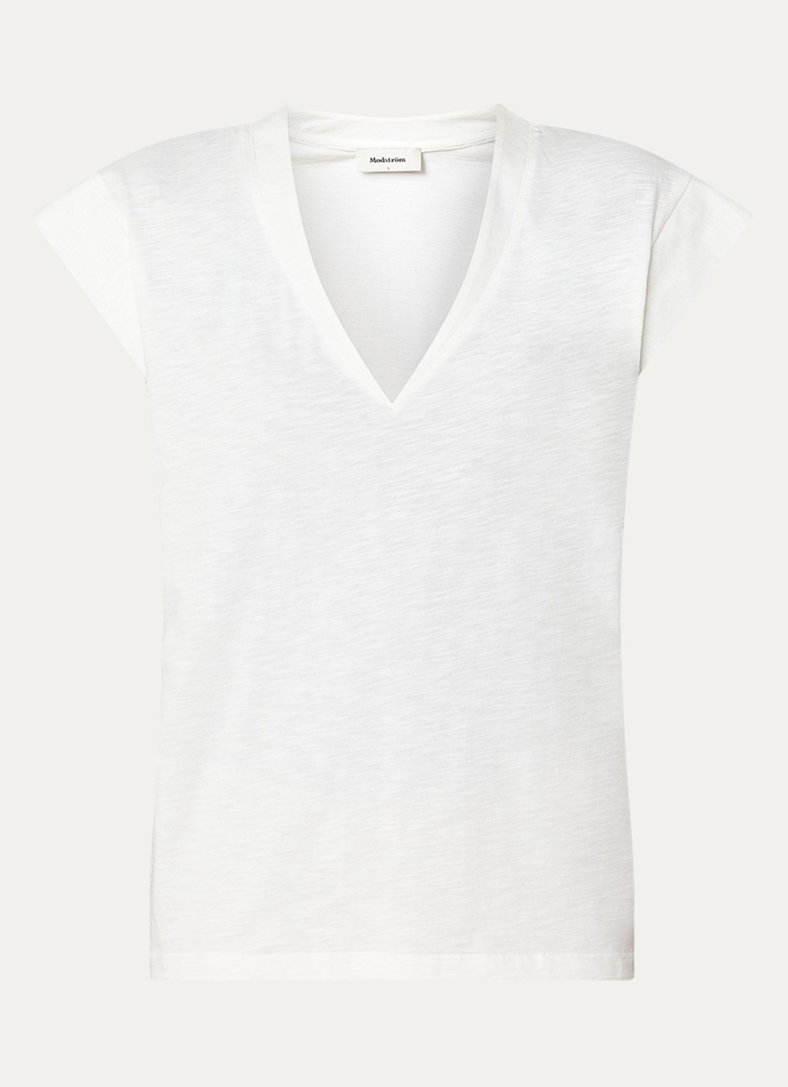 Modström Neoma T-shirt van  katoen met V-hals - voorkant gebroken wit