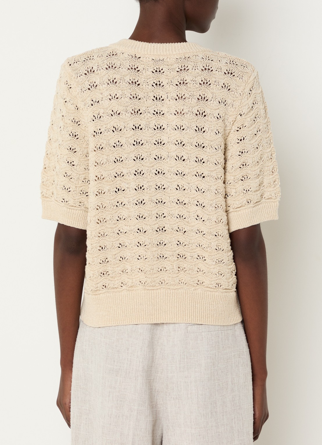 Modström Neppo grofgebreid vest met opengewerkt detail - achterkant 5 beige