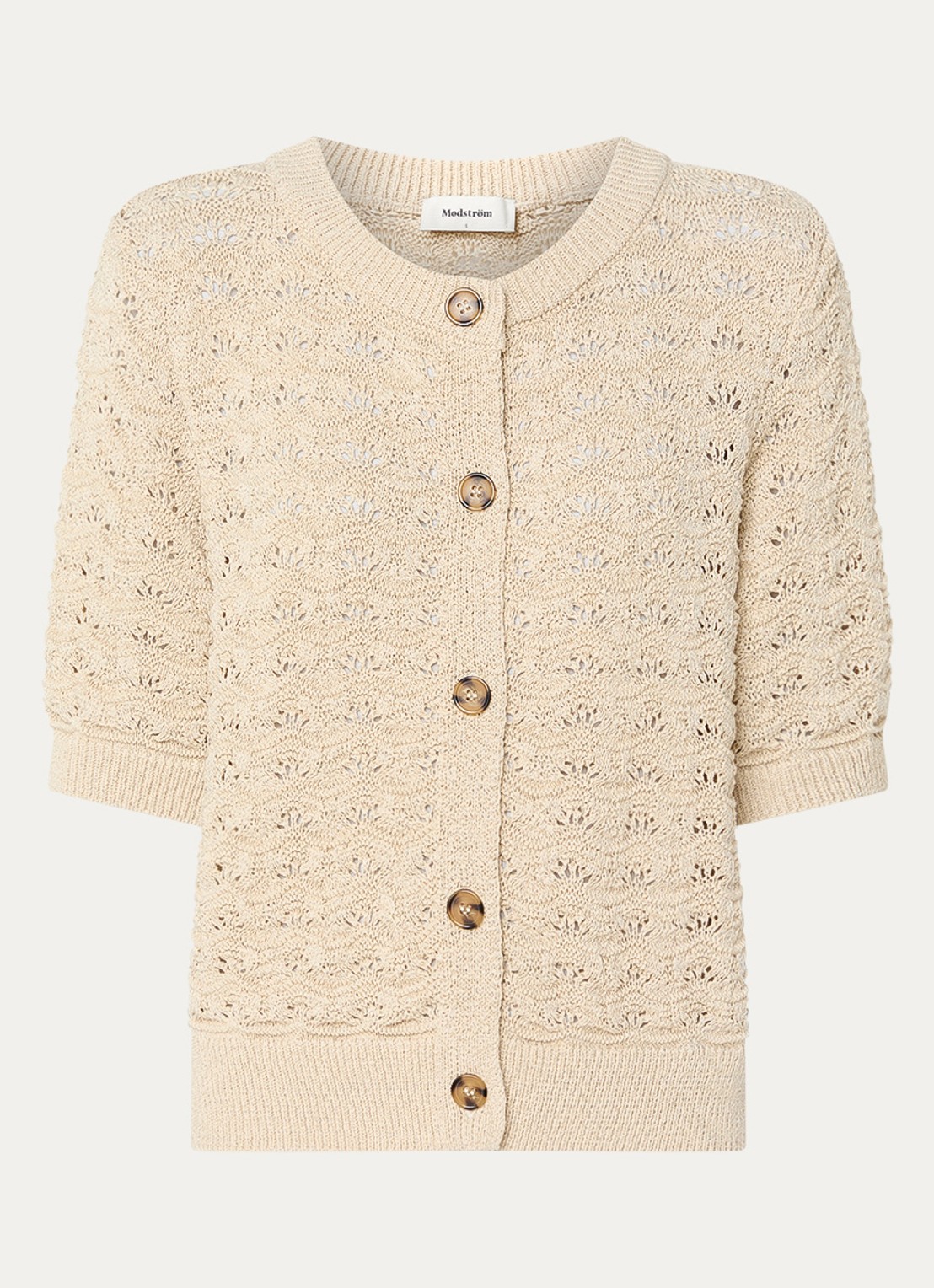 Modström Neppo grofgebreid vest met opengewerkt detail - voorkant beige