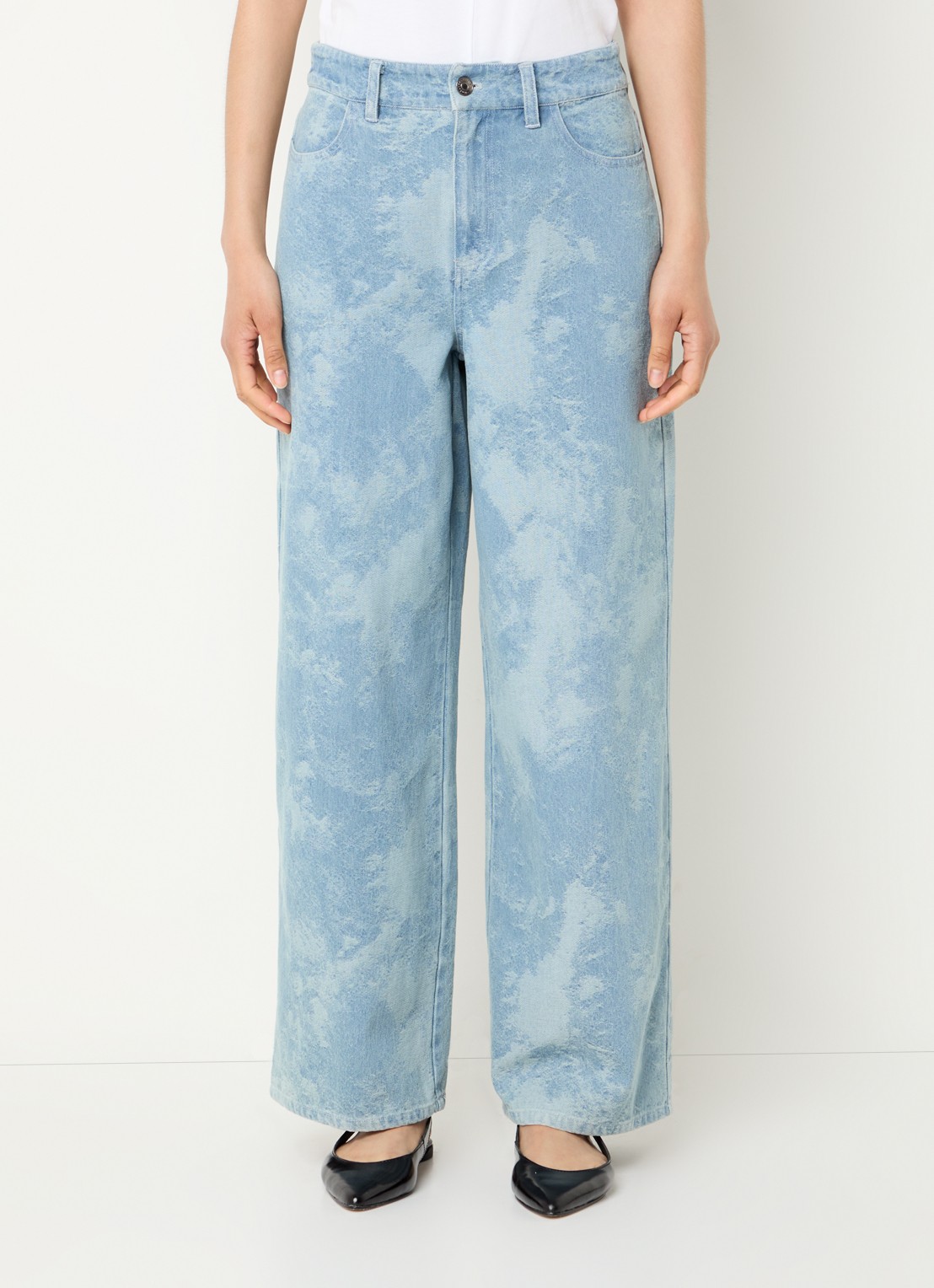 Modström Newland high waist wide leg jeans met jacquard dessin - detail 3 indigo